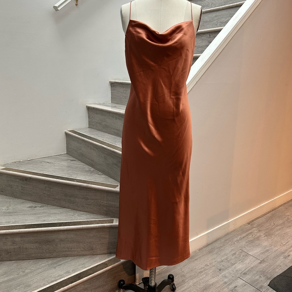 Burnt orange satin slip dress